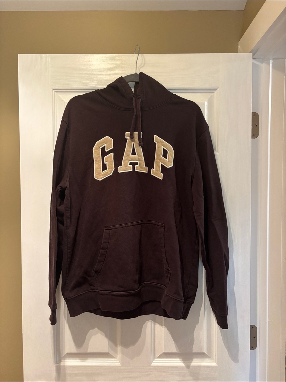 GAP Dark Brown Hoodie with Cream Lettering